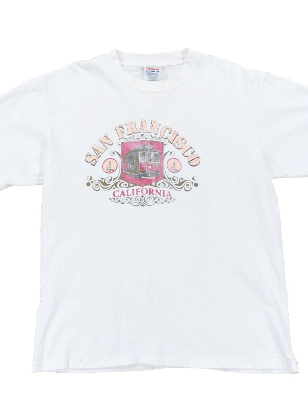 Vtg San Francisco California Cable Car T-Shirt Large Tourist Travel White Flaws